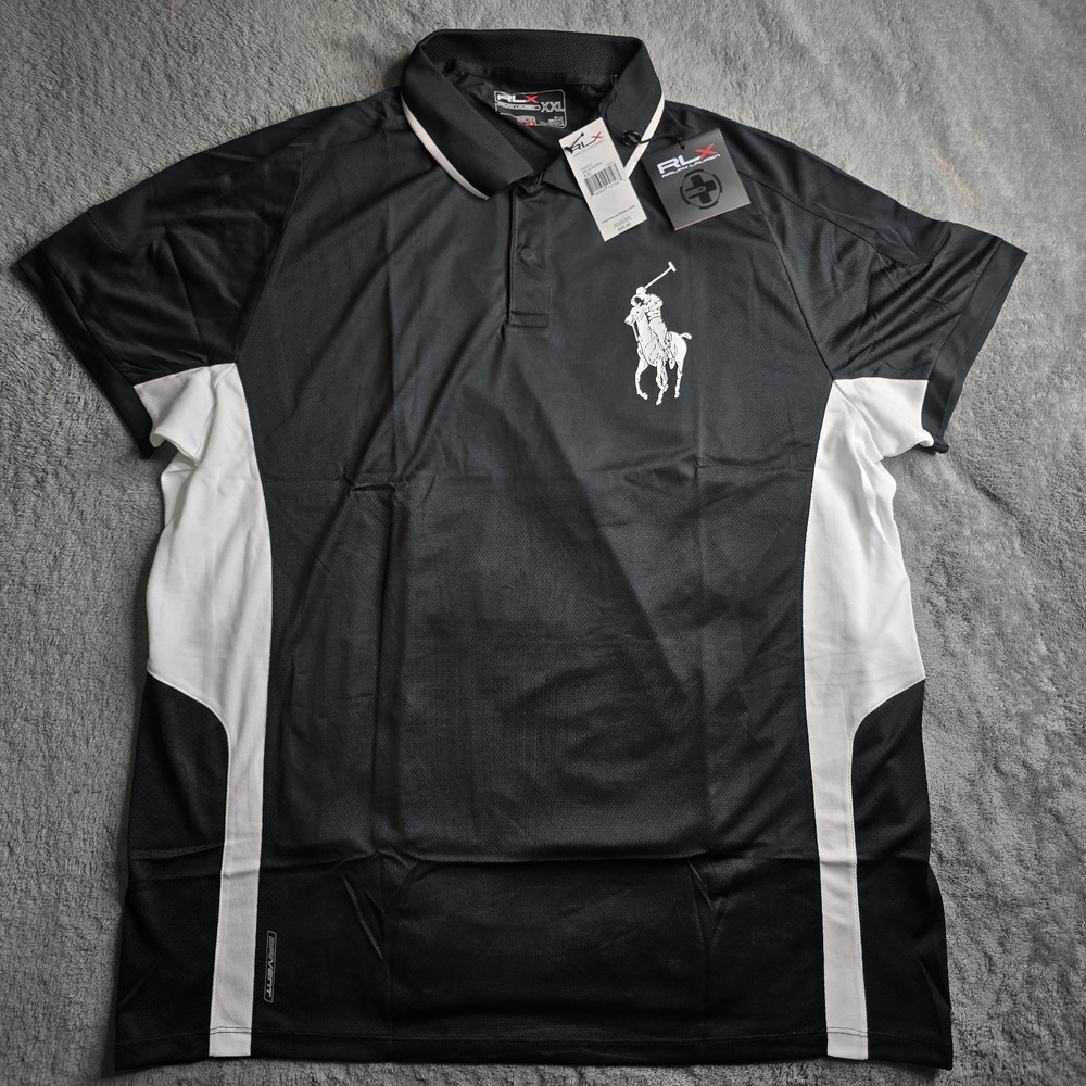RLX Ralph Lauren Polo Mens XXL Black White Big Pony Colorblock Tennis Golf Dri